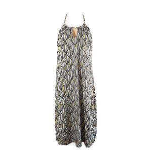 Tommy Bahama Art Deco Halter Swing Dress Keyhole XS Black Yellow Beachy Stretchy